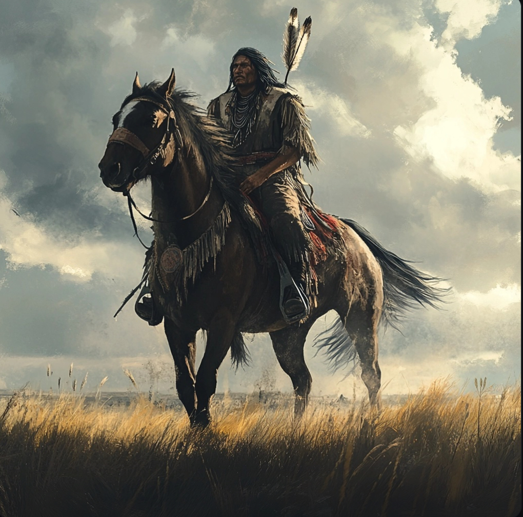 Comanche-riding-a-horse-on-the-plains