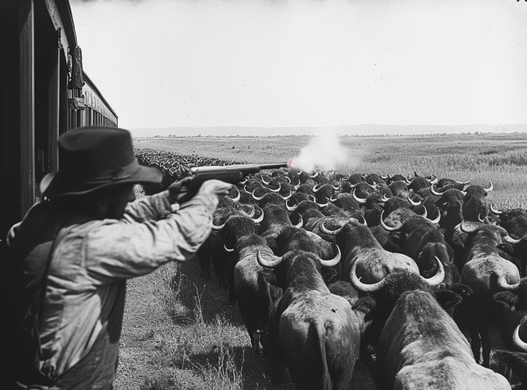 Shooting buffalo from a train