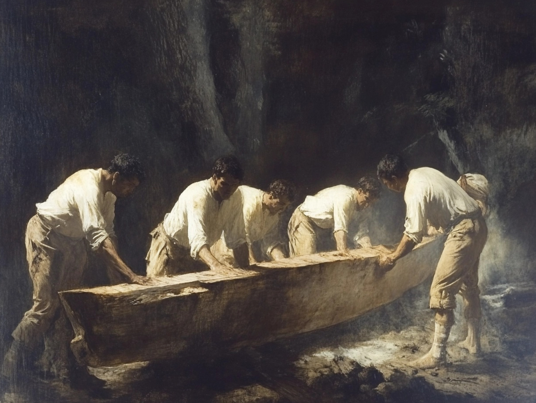 soldiers hollowing out a log